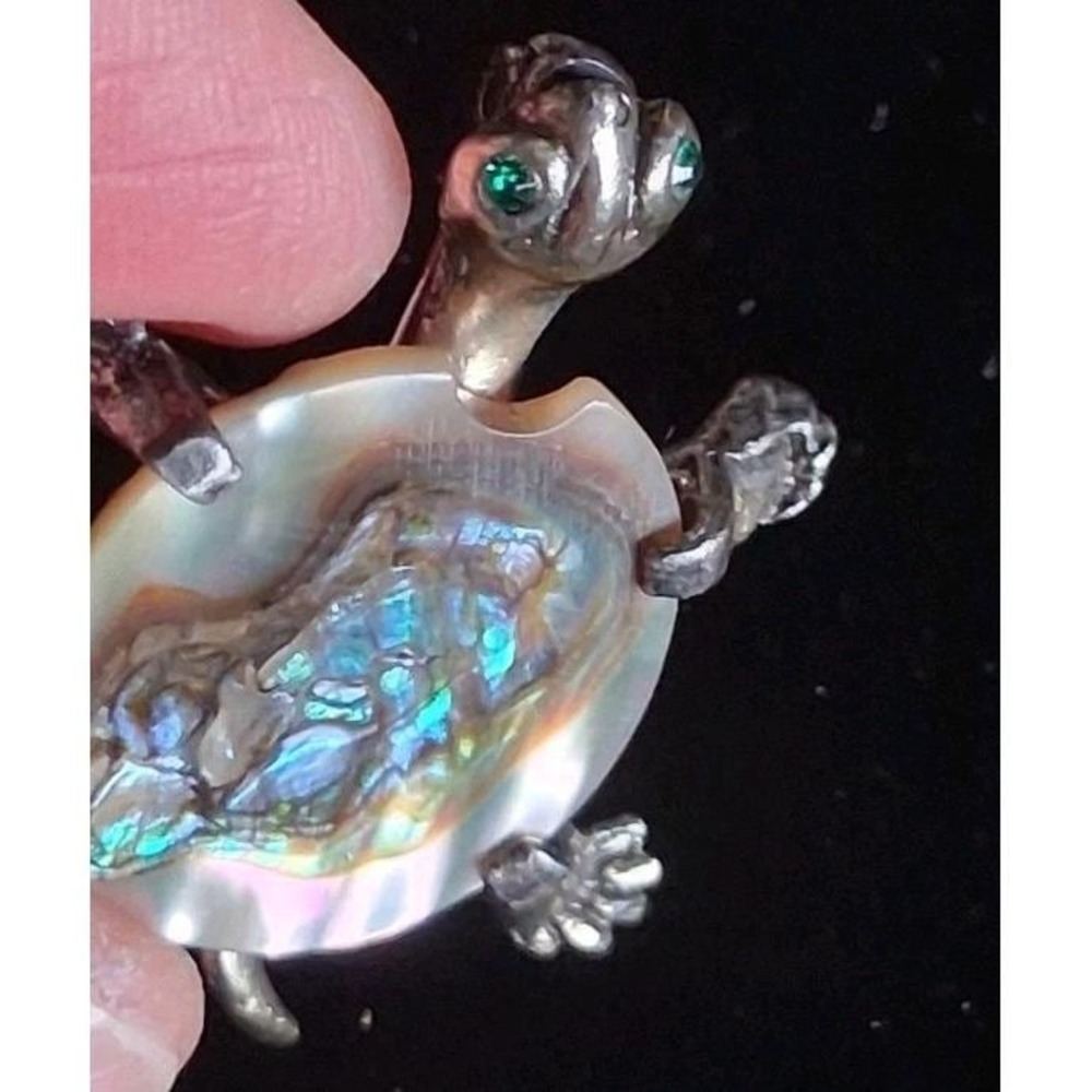Vintage Mexican Silver and Abalone Shell Turtle Brooch Pin